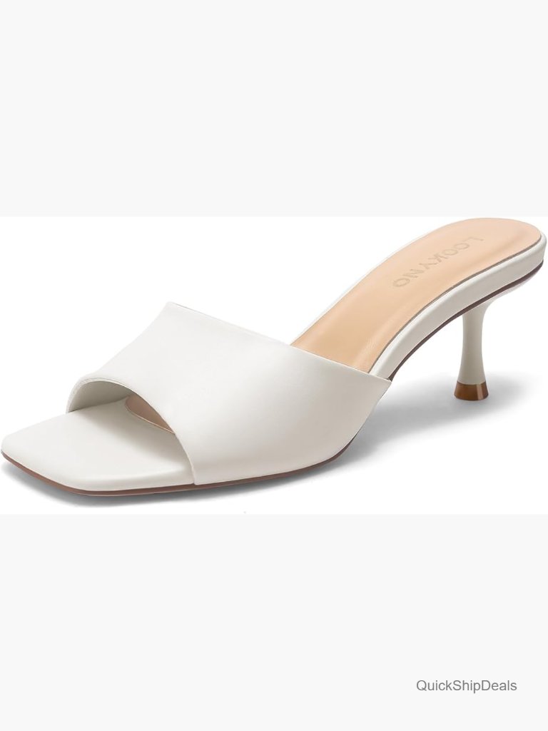 Faux Leather Kitten Heel Sandals Square Open Toe Mules Slip On